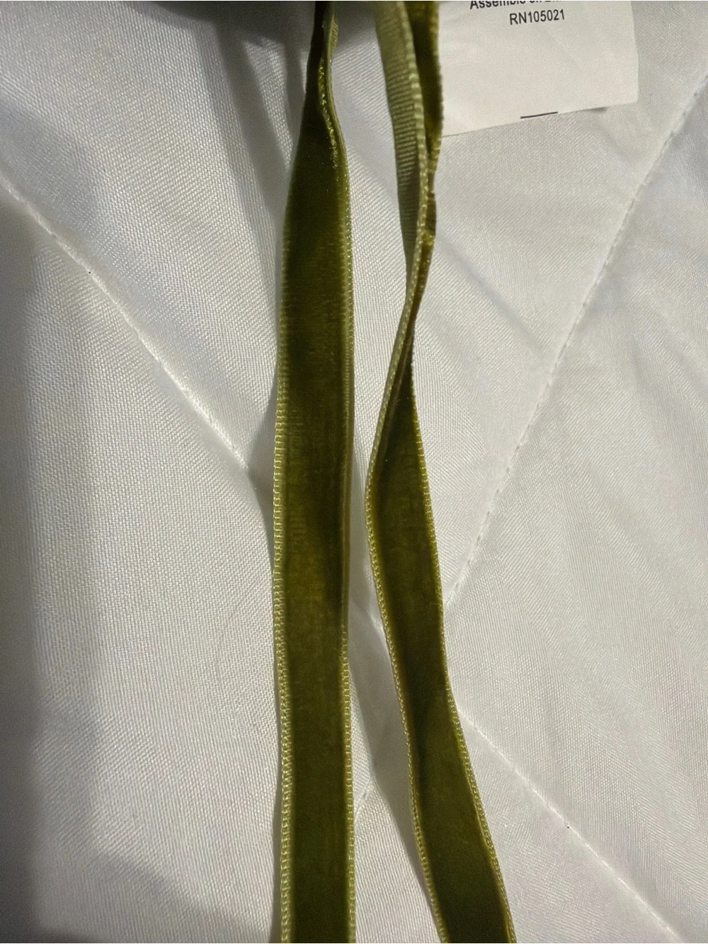 Olive Green Satin Feel Smocked Decorative Pillow with Velvet Corner Ties